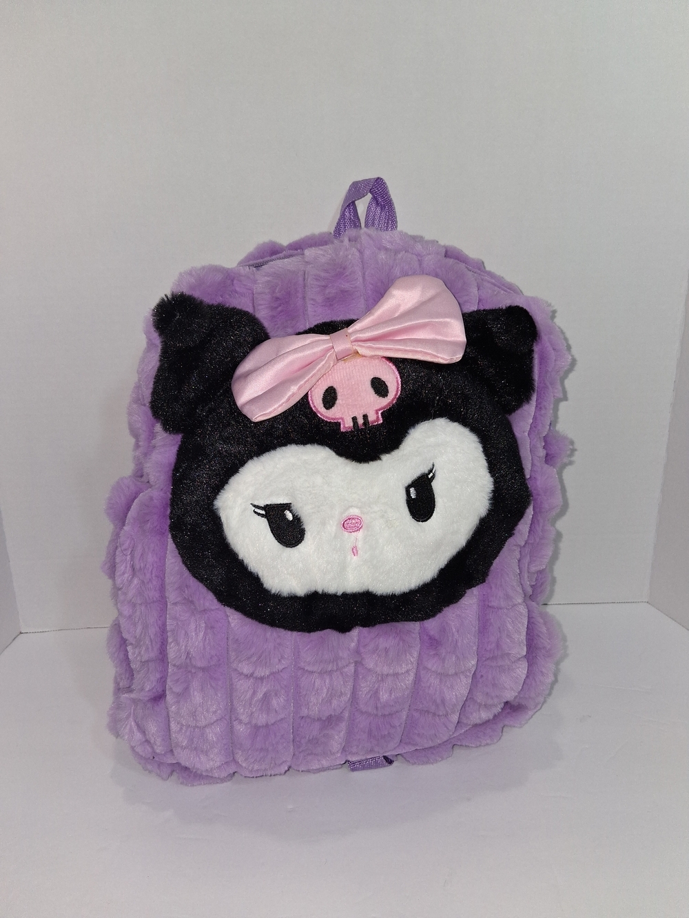 Kids Plush Purple Character Backpack with Pink Bow